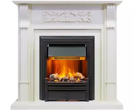 Каминокомплект Venice - Фактурный белый с очагом Brookline Black
