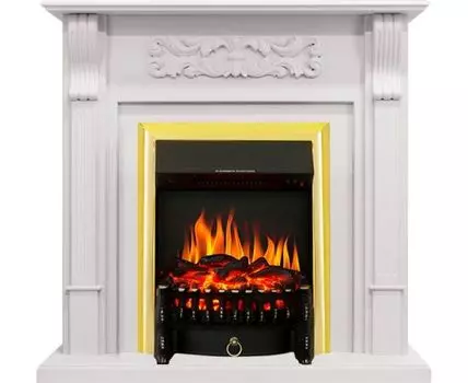 Каминокомплект Venice - Фактурный белый с очагом Fobos FX Brass