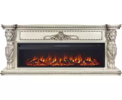 Каминокомплект Windsor 60 - Слоновая кость с темной патиной с очагом Vision 60 LOG LED
