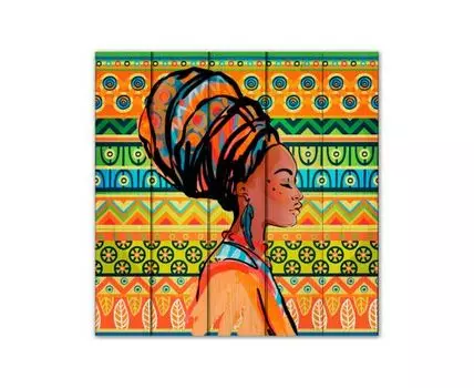 Картина на дереве Африканка 60х60 см (оранжевый, 60)
