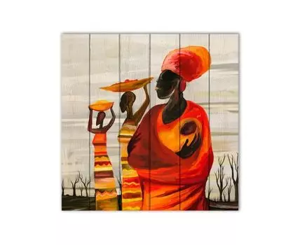 Картина на дереве Африканки 60х60 см (Красный, 60)