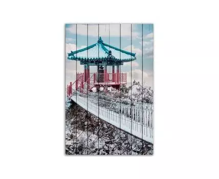 Картина на дереве Беседка на горе 80х120 см (Белый, 80)