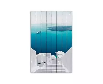 Картина на дереве Бухта Санторини 80х120 см (Голубой, 80)