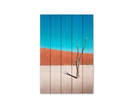 Картина на дереве Дерево в пустыне 40х60 см (оранжевый, 40)