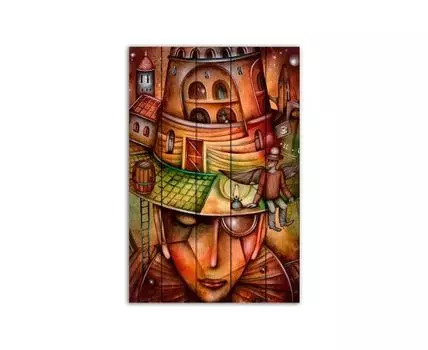 Картина на дереве Девушка в шляпе 80х120 см (Коричневый, 80)