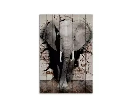 Картина на дереве Дикий слон 80х120 см (Бежевый, 80)