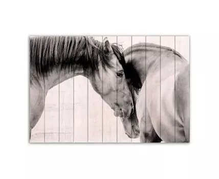 Картина на дереве Две лошади 100х150 см (Белый, 100)