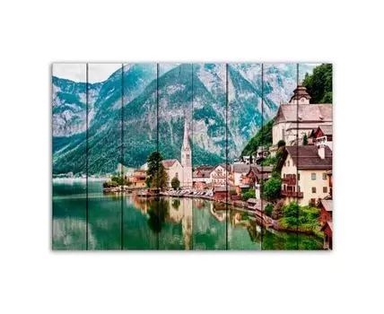Картина на дереве Гальштат Австрия 80х120 см (Зеленый, 80)