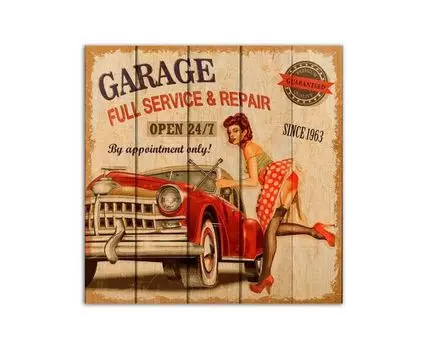 Картина на дереве Гараж 60х60 см (Красный, 60)