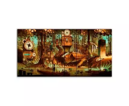 Картина на дереве Город часов 70х140 см (Коричневый, 70)