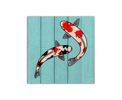 Картина на дереве Карпы 150х150 см (Красный, 150)