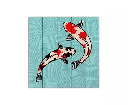 Картина на дереве Карпы 90х90 см (Красный, 90)