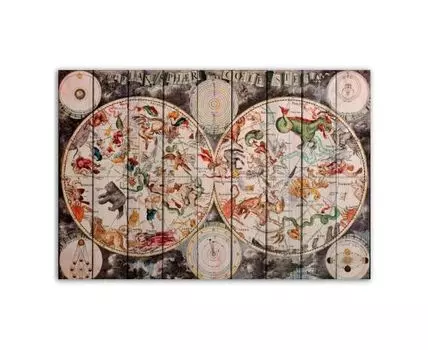 Картина на дереве Карта Винтаж 60х90 см (Коричневый, 60)