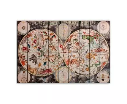 Картина на дереве Карта Винтаж 80х120 см (Коричневый, 80)