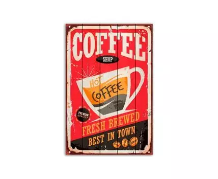 Картина на дереве Кофейный магазин 100х150 см (Красный, 100)