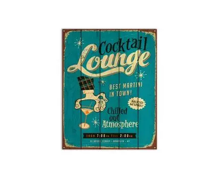 Картина на дереве Коктель Lounge 60х90 см (Голубой, 60)