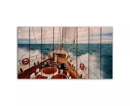 Картина на дереве Корабль 80х120 см (Голубой, 80)