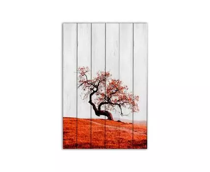 Картина на дереве Красное дерево 80х120 см (Белый, 80)