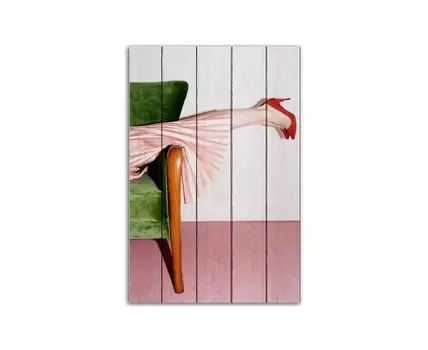 Картина на дереве Красные туфли 60х90 см (Зеленый, 60)