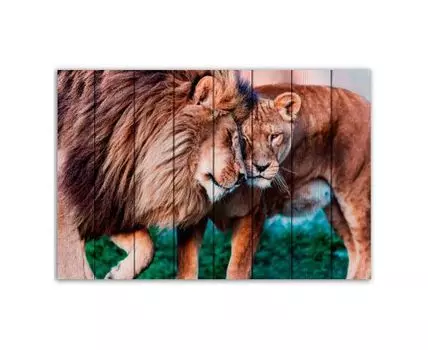 Картина на дереве Львиная любовь 40х60 см (Бежевый, 40)