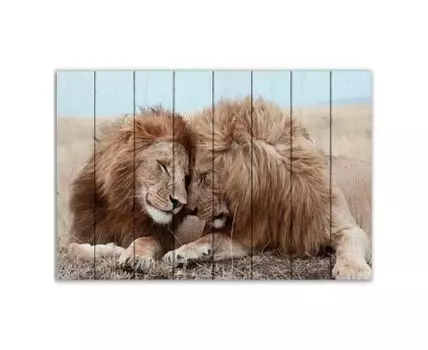 Картина на дереве Львы 60х90 см (Бежевый, 60)