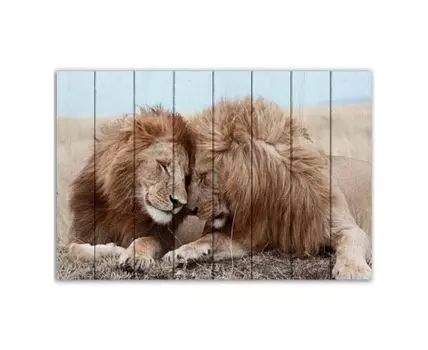 Картина на дереве Львы 80х120 см (Бежевый, 80)