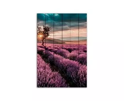 Картина на дереве Лавандовое поле 80х120 см (Фиолетовый, 80)