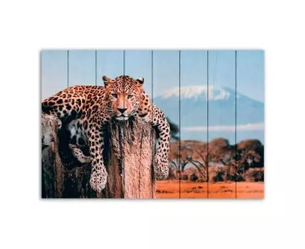 Картина на дереве Леопард в прериях 60х90 см (Бежевый, 60)