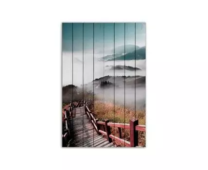 Картина на дереве Лестница в облака 60х90 см (коричневый, белый, 60)