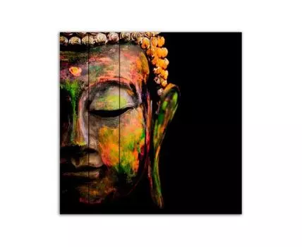 Картина на дереве Лик Будды 150х150 см (оранжевый, 150)