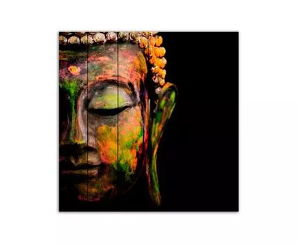 Картина на дереве Лик Будды 90х90 см (оранжевый, 90)