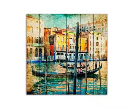 Картина на дереве Венеция 90х90 см (Бежевый, 90)