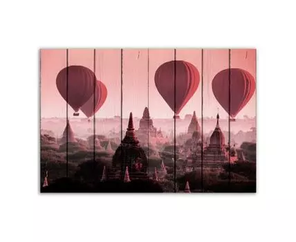 Картина на дереве Воздушные шары 80х120 см (Розовый, 80)