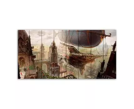 Картина на дереве Воздушный корабль 70х140 см (Бежевый, 70)