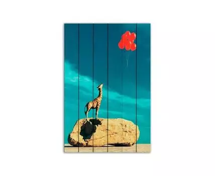 Картина на дереве Жираф и шарики 100х150 см (Бежевый, 100)