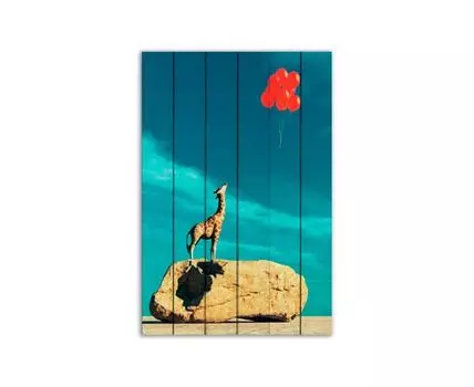 Картина на дереве Жираф и шарики 80х120 см (Бежевый, 80)