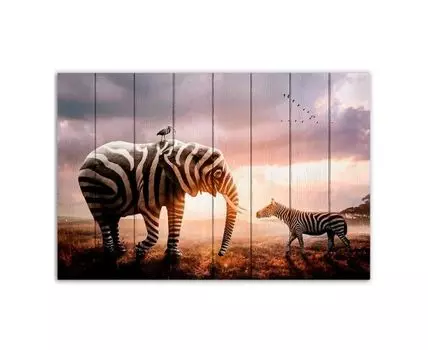 Картина Полосатый слон и зебра