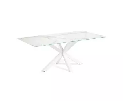 Керамический стол Arya белый с белыми стальными ножками 180x100