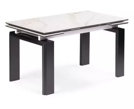 Керамический стол Давос 140(200)х80х78 белый мрамор / черный кварц