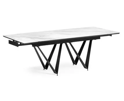 Керамический стол Марвин 160(220)х90х76 белый мрамор / черный
