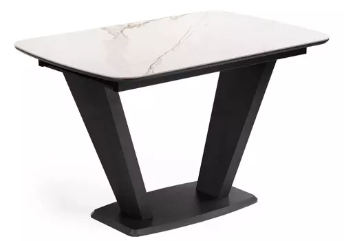 Керамический стол Петир 120(160)х80х75 белый мрамор / графит / темный камень