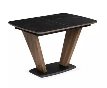 Керамический стол Петир 120(160)х80х75 черный мрамор / орех / черный