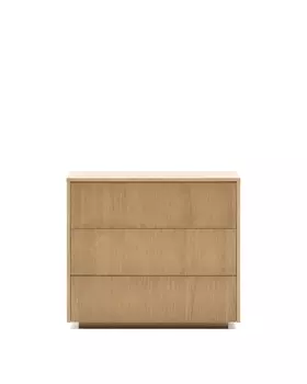 Комод Helvine с 3 ящиками из дубового шпона и закаленного стекла, 86 x 79