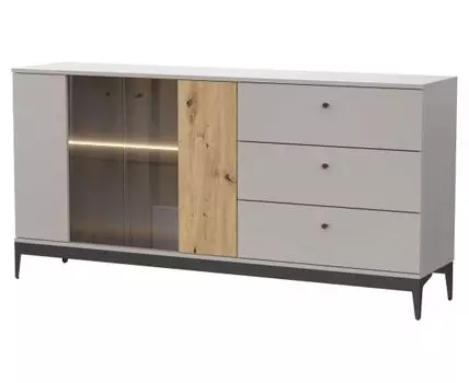 Комод Нордик (87, 40 см, С подсветкой, Полки, Под телевизор, Серый, 175)