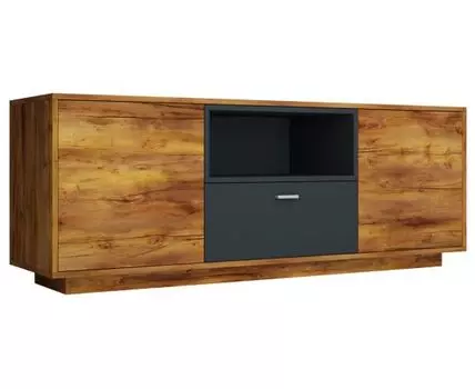 Комод Вега Бавария (Низкие, 40 см, Без подсветки, Полки, Под телевизор, Коричневое дерево, 150 см)