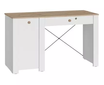 Компьютерный стол Джастин 12.154 126,2х54,8х75,3 белый шагрень / дуб белый