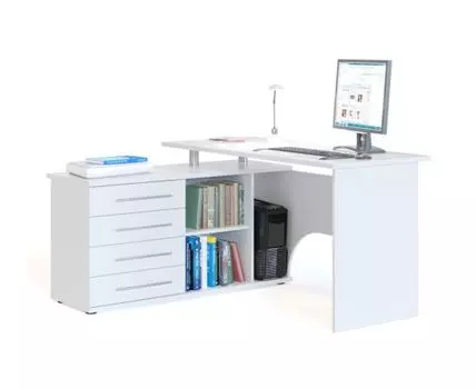 Компьютерный стол КСТ-109 127х140х75 левый белый