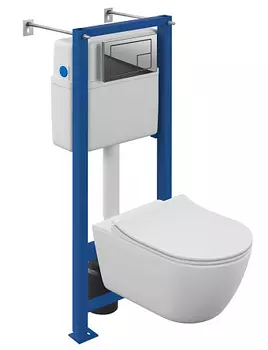 Комплект Cersanit NATURE OVAL CO DPL EO slim инсталляция VECTOR кнопка CORNER пластик хром глянцевый