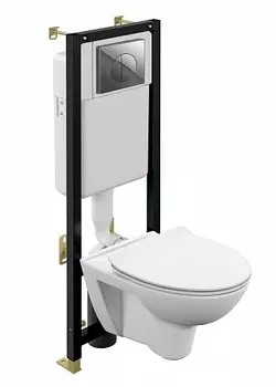 Комплект Cersanit PARVA CO DPL EO slim инсталляция BLACK кнопка LEON пластик хром глянцевый