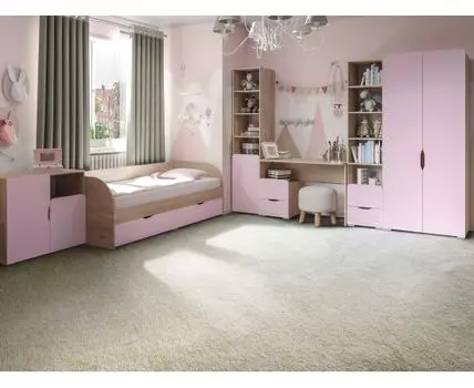 Комплект детской мебели Калейдоскоп (80х200 см, Прямые, Розовый)